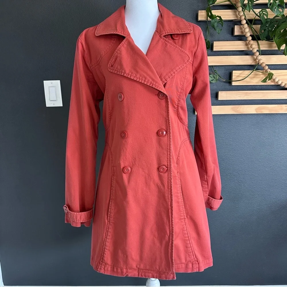 Patagonia Organic Cotton Trench Coat — Women’s Medium — Coral/Red - Picture 4 of 11